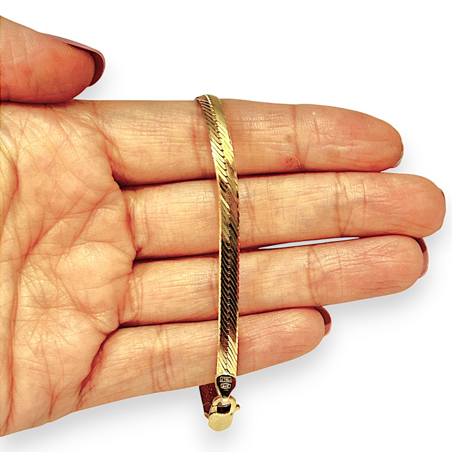 9ct Gold Snake Bracelet Length 18cm As New. R # 1000