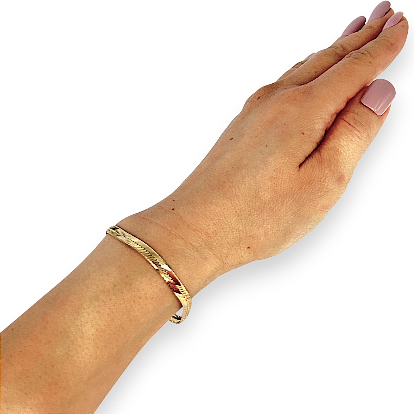 9ct Gold Snake Bracelet Length 18cm As New. R # 1000