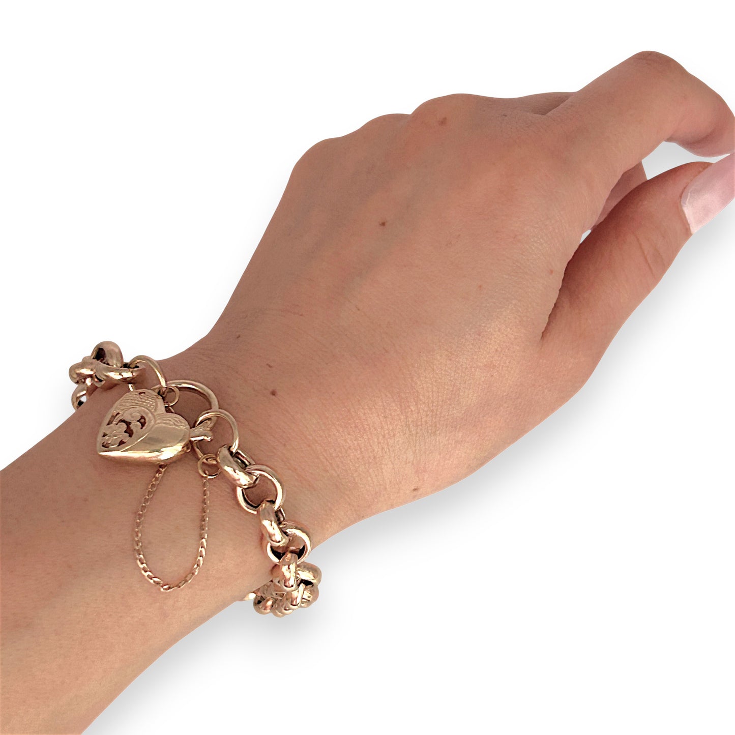 GOLD DEAL | 9ct (9K) Gold Refurbished Vintage Belcher 18cm Bracelet with Heart Padlock