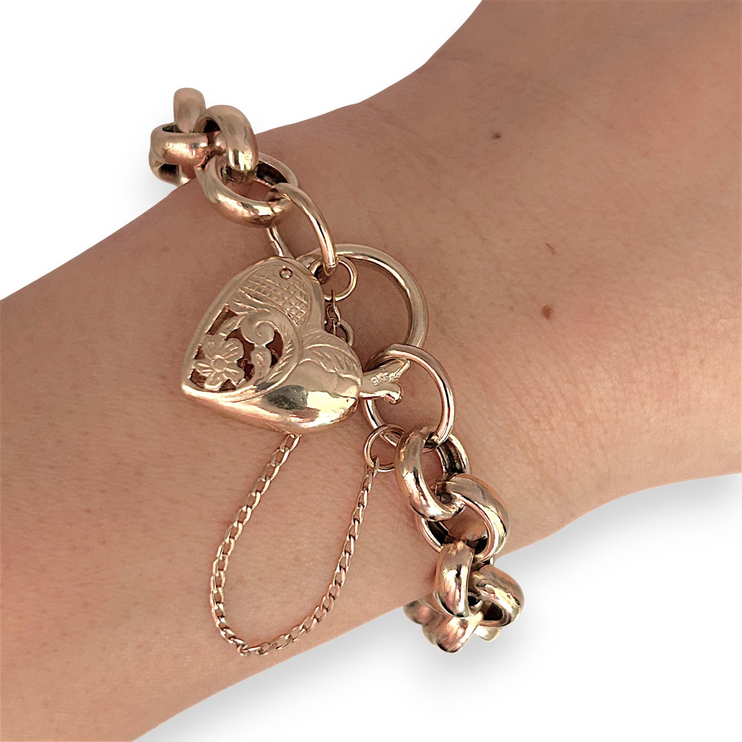GOLD DEAL | 9ct (9K) Gold Refurbished Vintage Belcher 18cm Bracelet with Heart Padlock