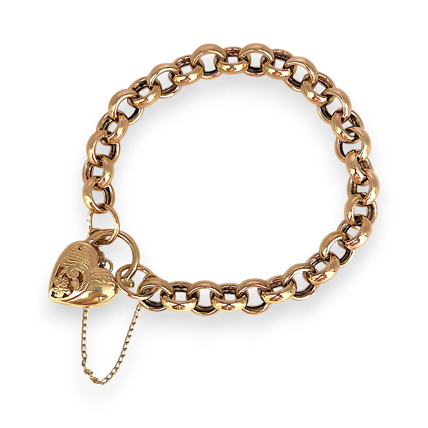 GOLD DEAL | 9ct (9K) Gold Refurbished Vintage Belcher 18cm Bracelet with Heart Padlock