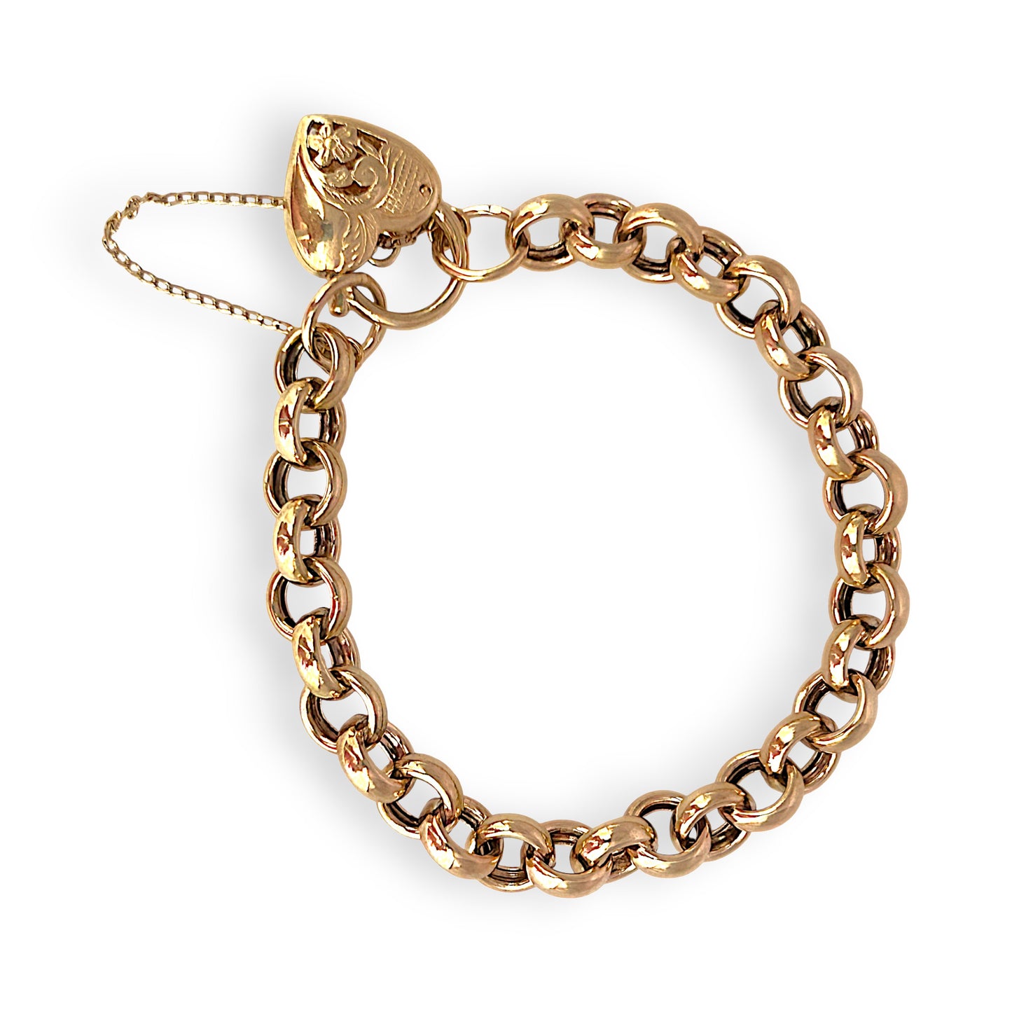 GOLD DEAL | 9ct (9K) Gold Refurbished Vintage Belcher 18cm Bracelet with Heart Padlock