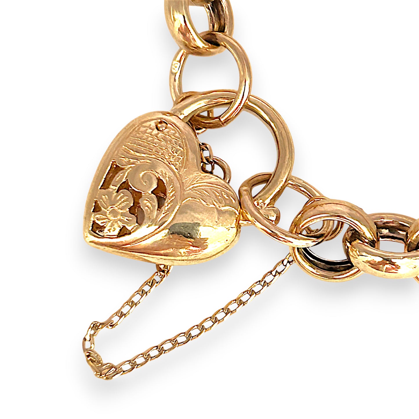 GOLD DEAL | 9ct (9K) Gold Refurbished Vintage Belcher 18cm Bracelet with Heart Padlock