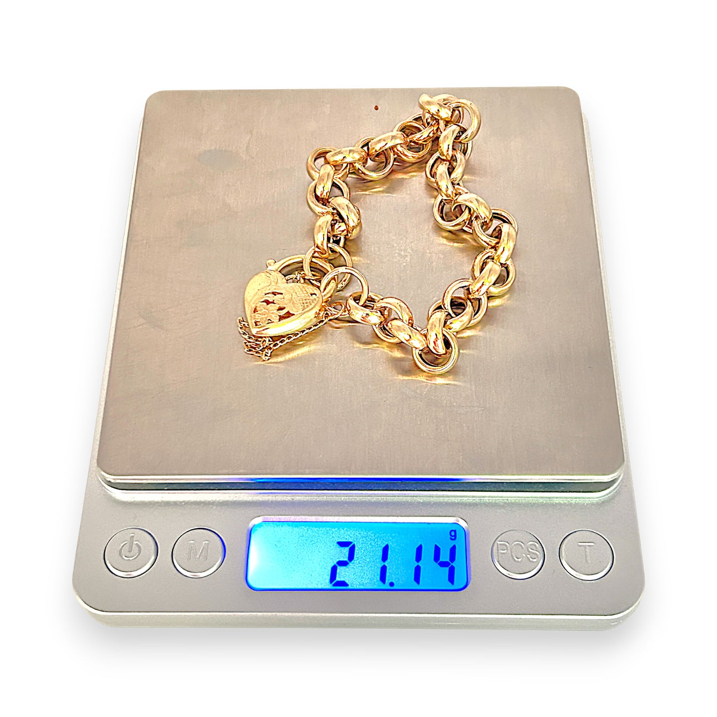 GOLD DEAL | 9ct (9K) Gold Refurbished Vintage Belcher 18cm Bracelet with Heart Padlock