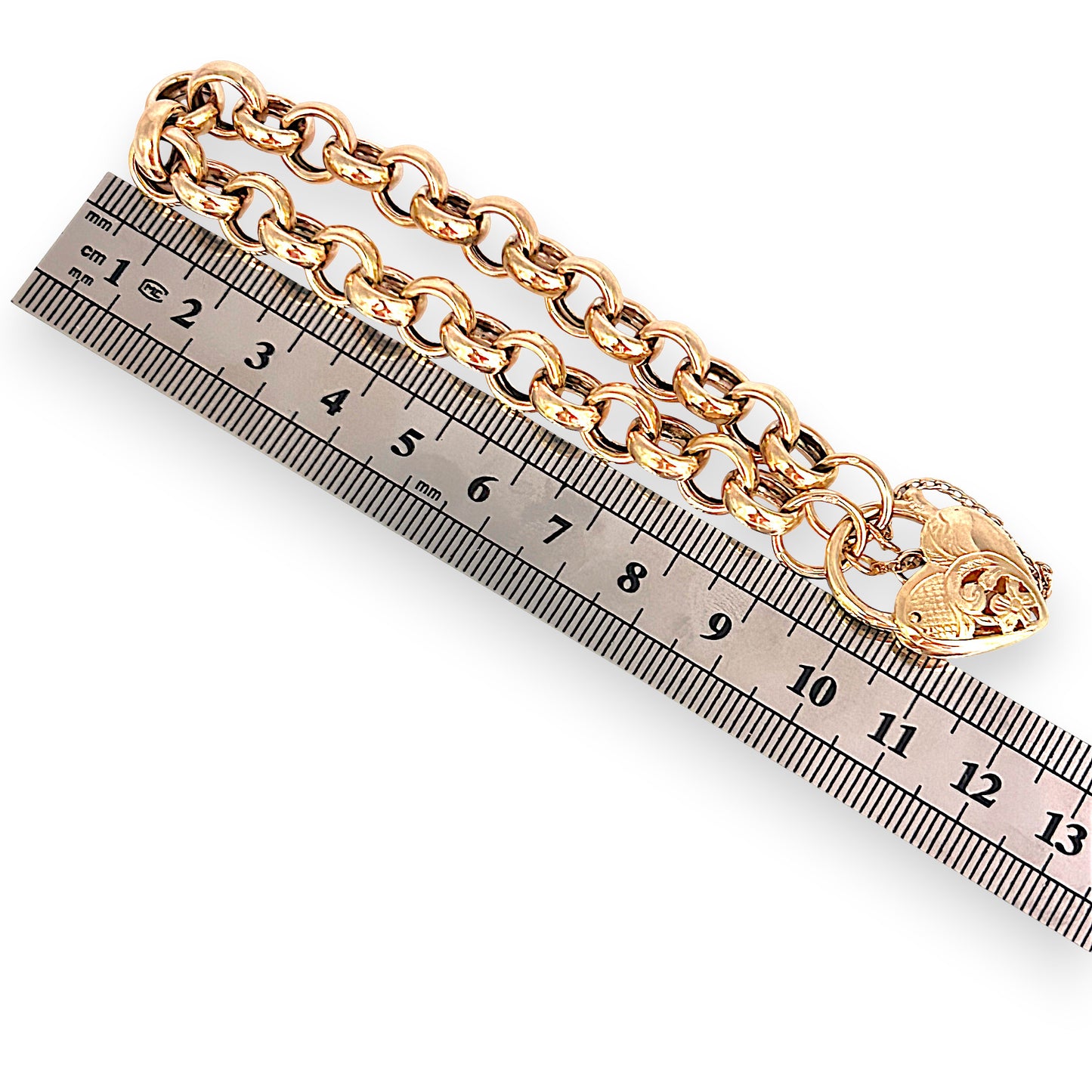 GOLD DEAL | 9ct (9K) Gold Refurbished Vintage Belcher 18cm Bracelet with Heart Padlock