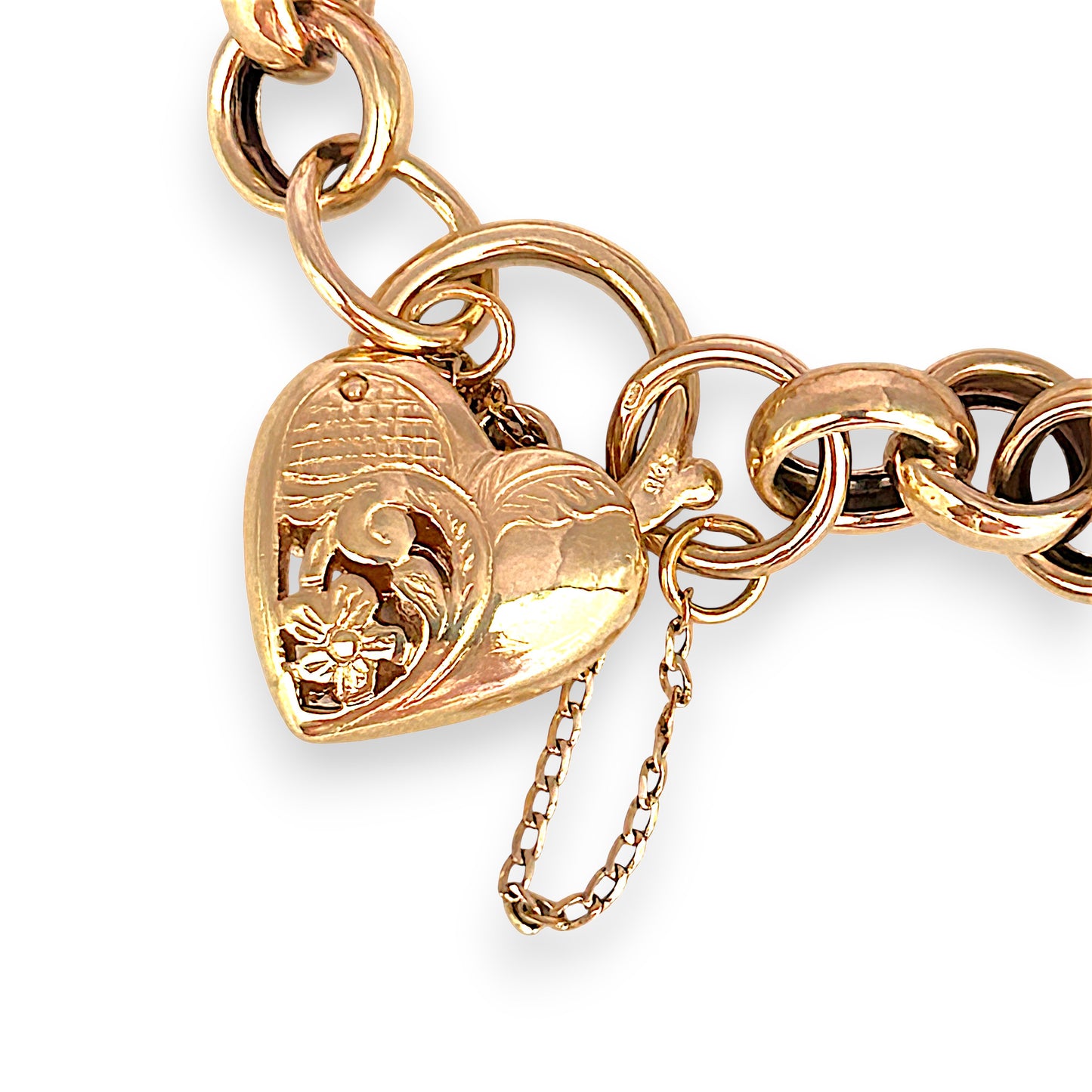 GOLD DEAL | 9ct (9K) Gold Refurbished Vintage Belcher 18cm Bracelet with Heart Padlock