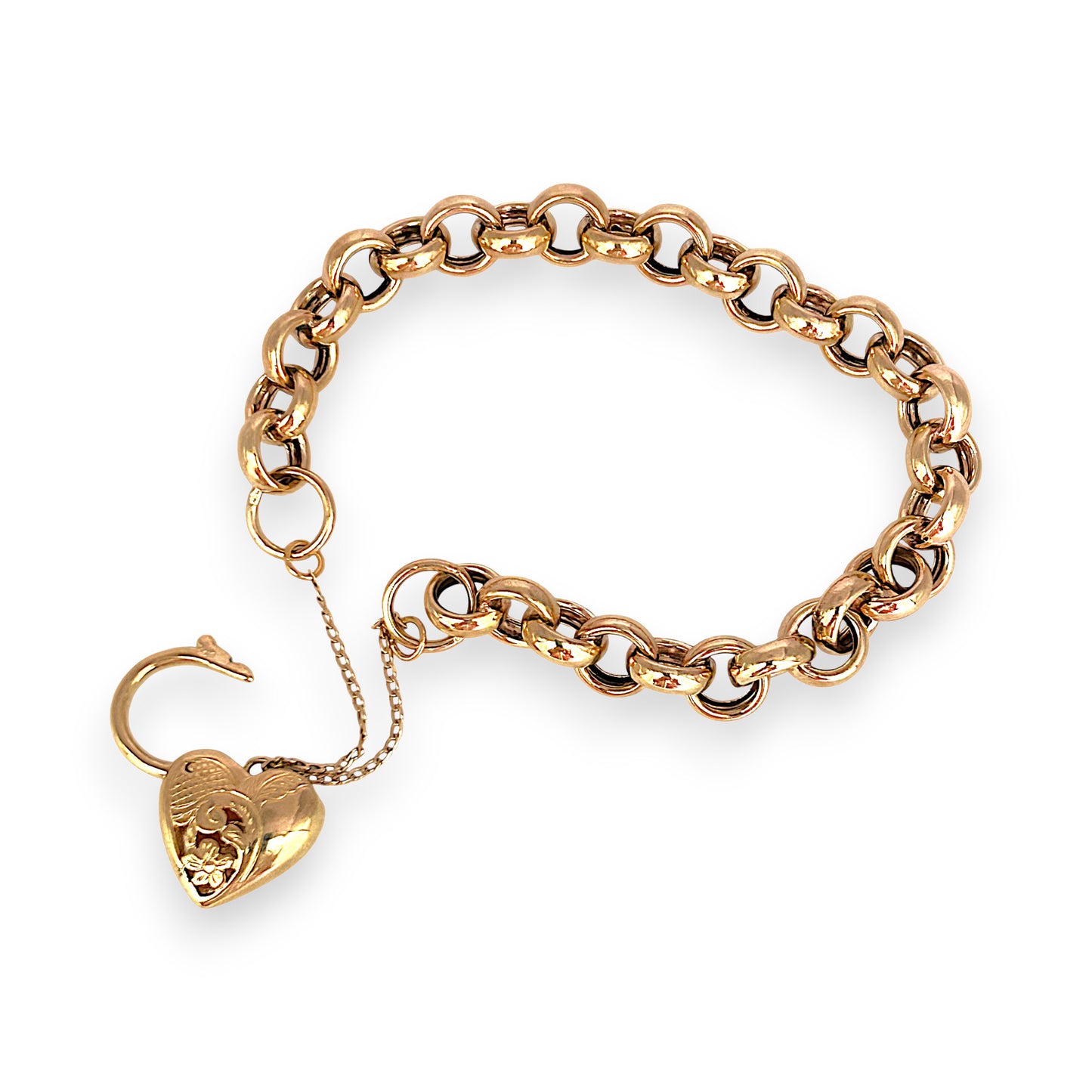 GOLD DEAL | 9ct (9K) Gold Refurbished Vintage Belcher 18cm Bracelet with Heart Padlock