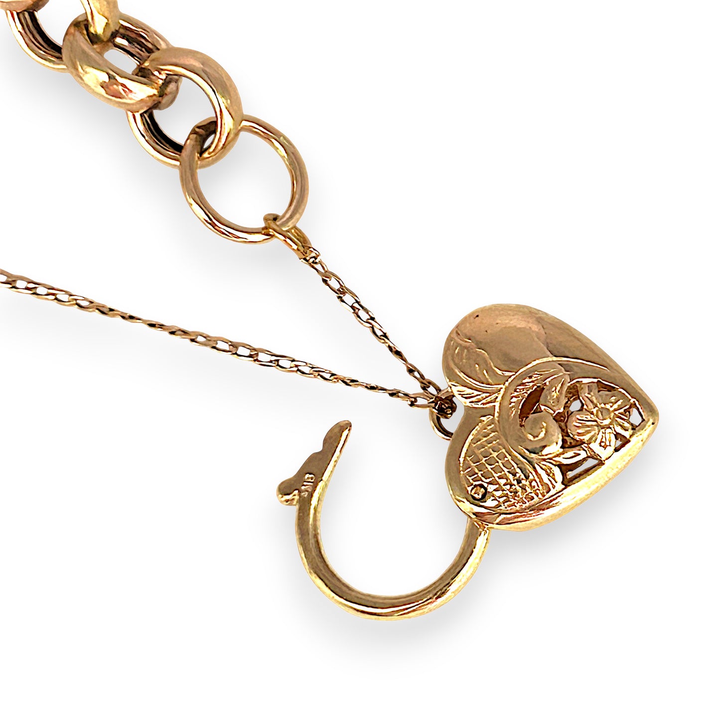 GOLD DEAL | 9ct (9K) Gold Refurbished Vintage Belcher 18cm Bracelet with Heart Padlock