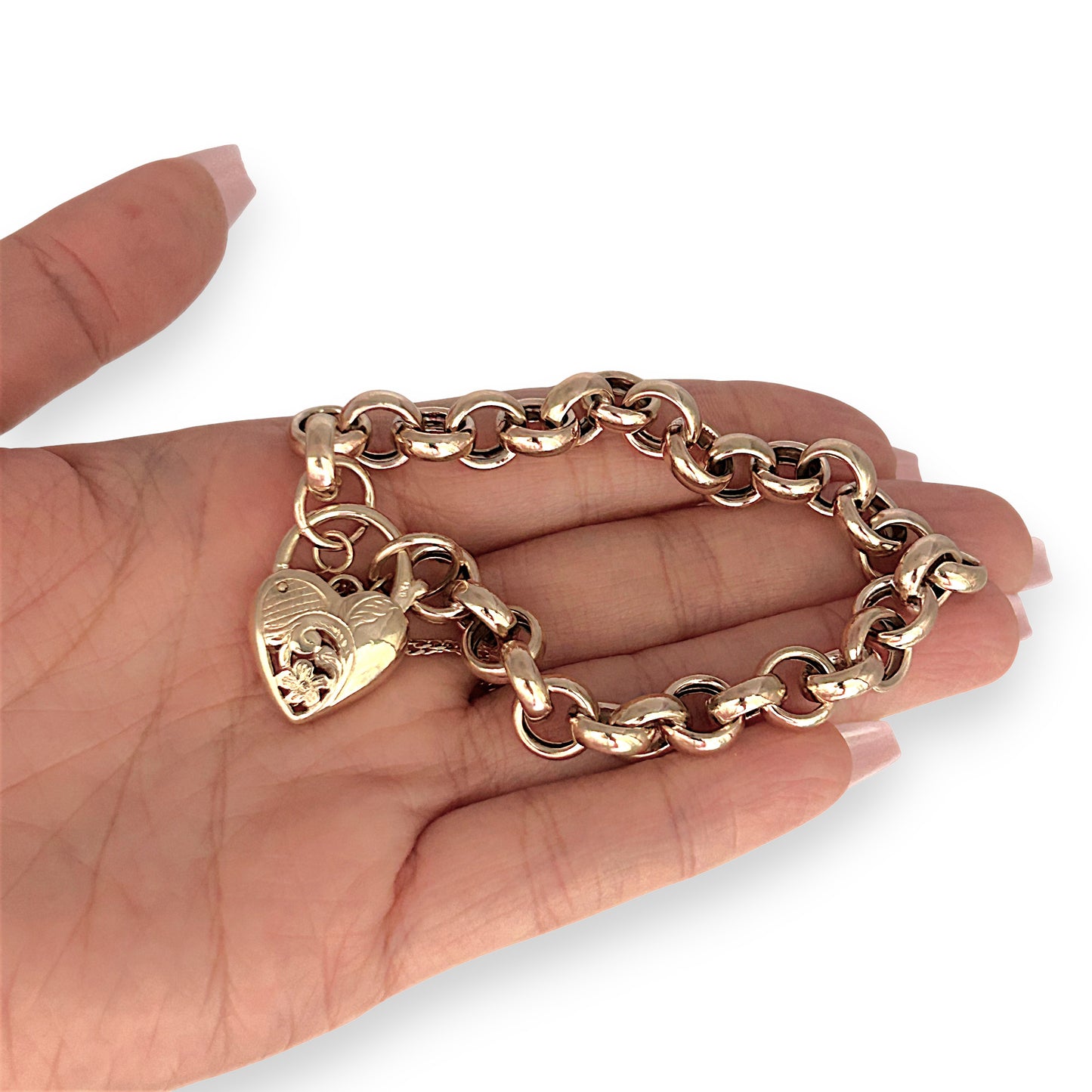 GOLD DEAL | 9ct (9K) Gold Refurbished Vintage Belcher 18cm Bracelet with Heart Padlock