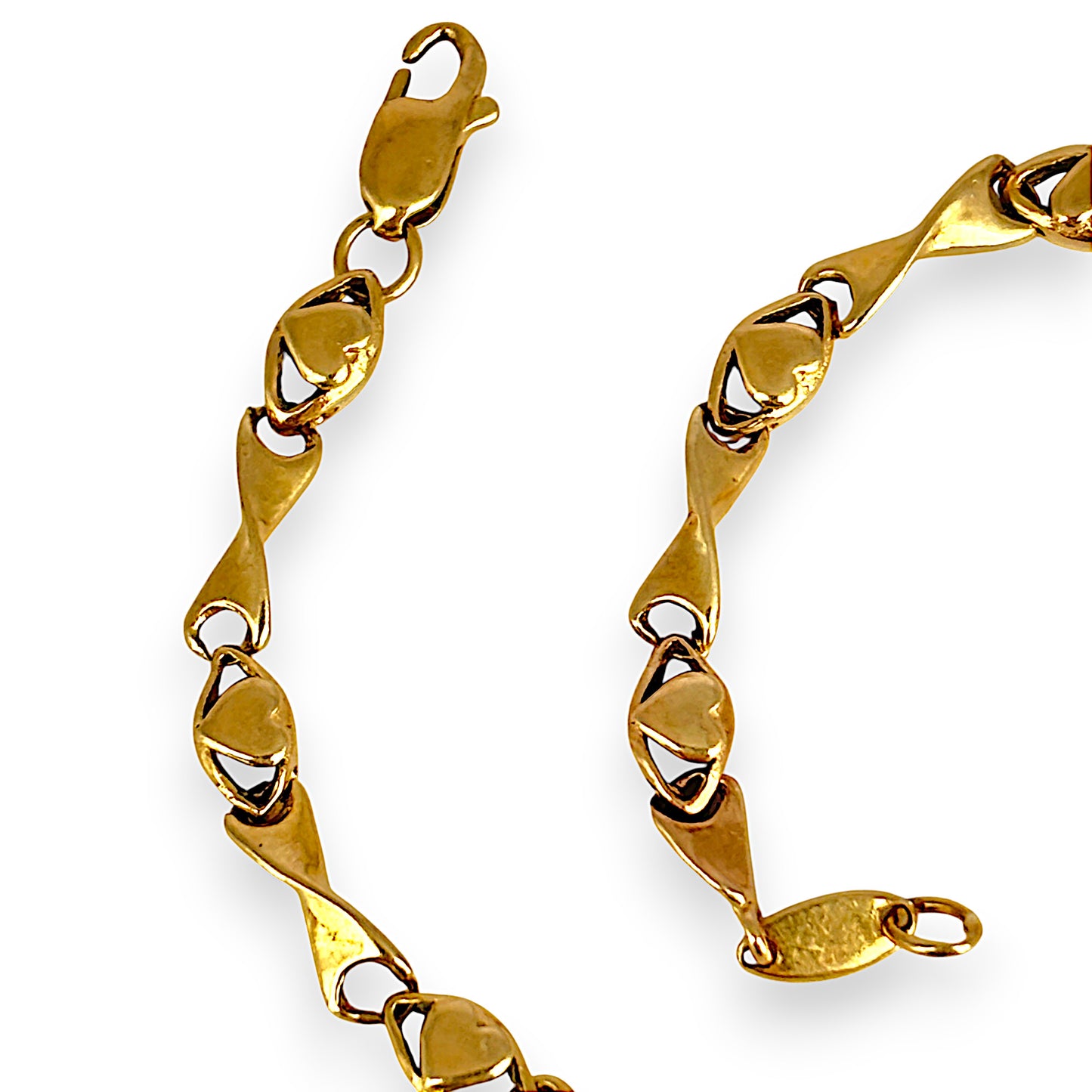 GOLD DEAL | 9K Gold 20cm Twisted X and O Hearts Bracelet