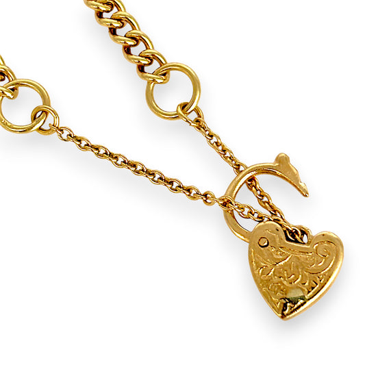 GOLD DEAL | 9ct (9K) Refurbished Soft Curb Link Bracelet with Heart Padlock Length 18cm