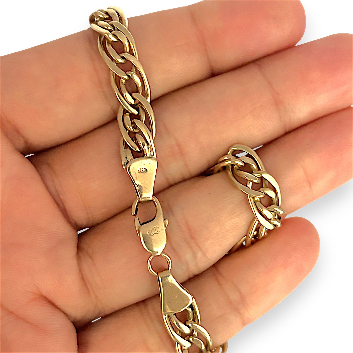 GOLD DEAL | FLASH SALE 9ct (9K) Gold Refurbished 7.9mm Double Curb Link 22cm Bracelet
