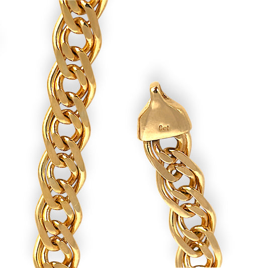 GOLD DEAL | 9ct (9K) Gold Refurbished 7.3mm Double Curb Link Bracelet Length 19cm
