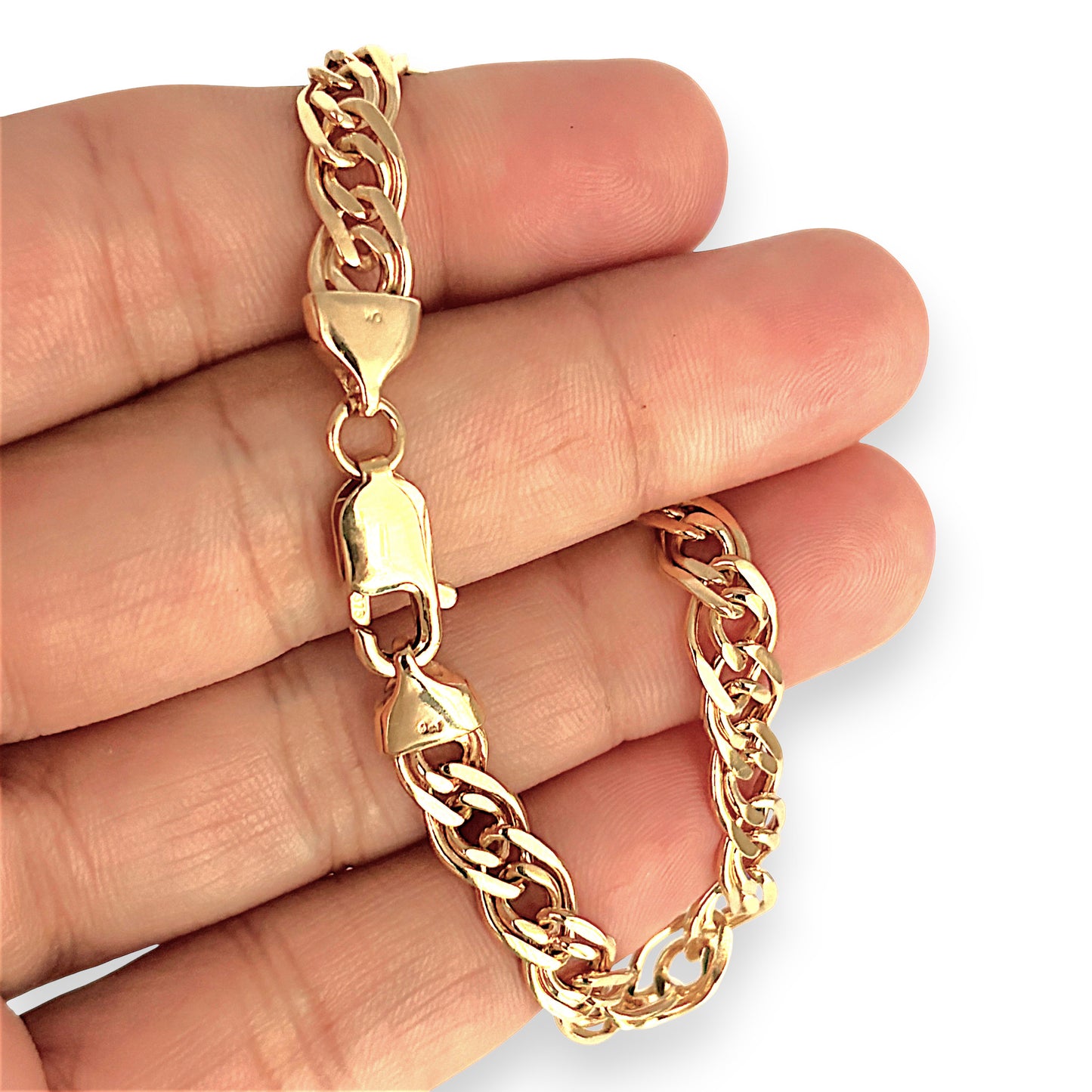 GOLD DEAL | FLASH SALE 9ct (9K) Gold Refurbished 7.3mm Double Curb Link Bracelet Length 19cm