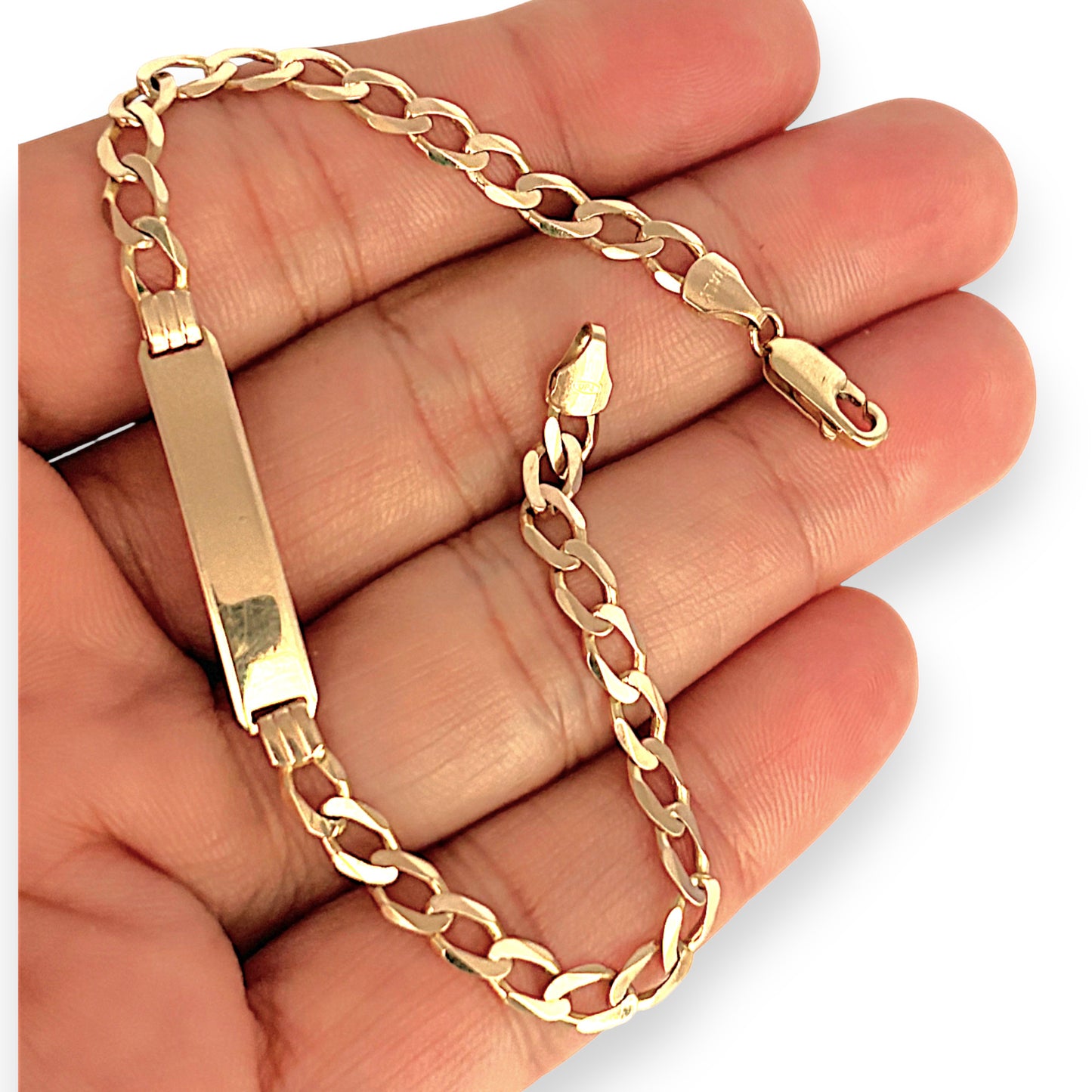 GOLD DEAL | 9ct (9K) Gold Refurbished ID Flat Curb Bracelet Length 20cm