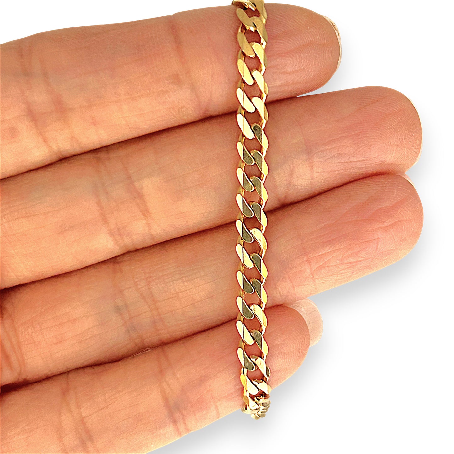 GOLD DEAL | FLASH SALE 9ct (9K) NZ Gold Refurbished Flat Curb Link Bracelet 19cm, 4.4mm wide