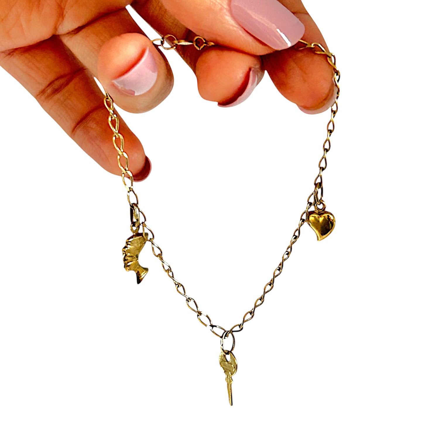 GOLD DEAL | 9ct Gold Oval Link Bracelet with 3 Charms Length 19cm