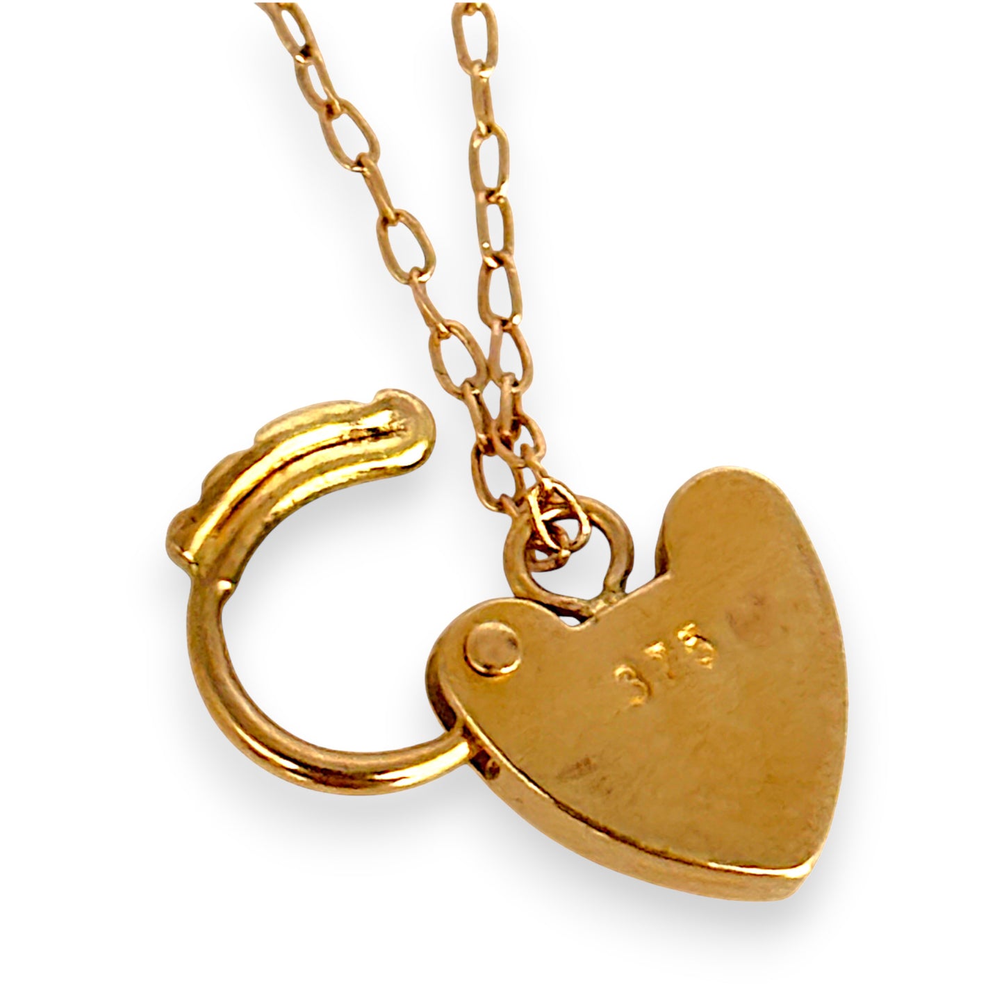 GOLD DEAL | 9ct (9K) Gold 1x1 Figaro Link Bracelet with Heart Padlock Length 20cm