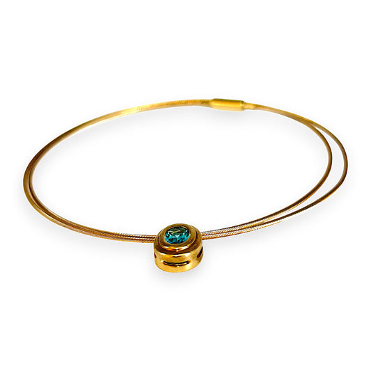 9ct Gold Blue Stone Cord Necklace. R # 1018