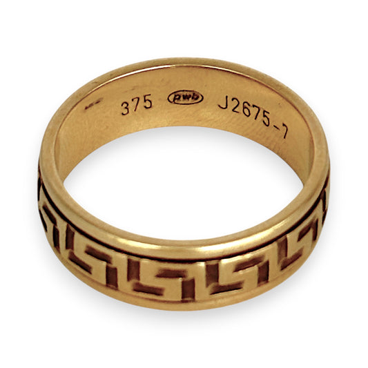 GOLD DEAL | 9ct (9K) Gold 6.9mm Vintage Greek Key Pattern Band Ring Size U