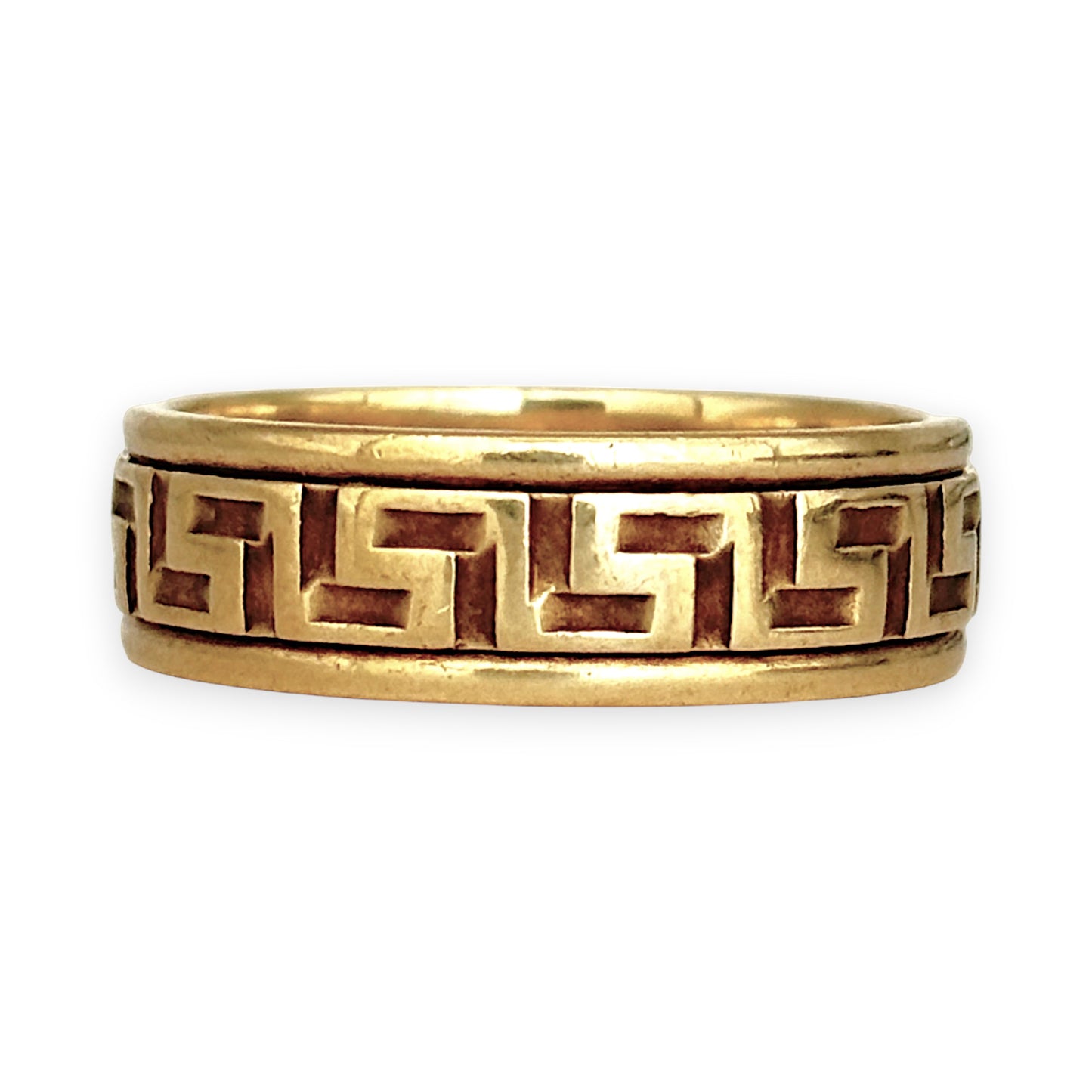 GOLD DEAL | 9ct (9K) Gold 6.9mm Vintage Greek Key Pattern Band Ring Size U