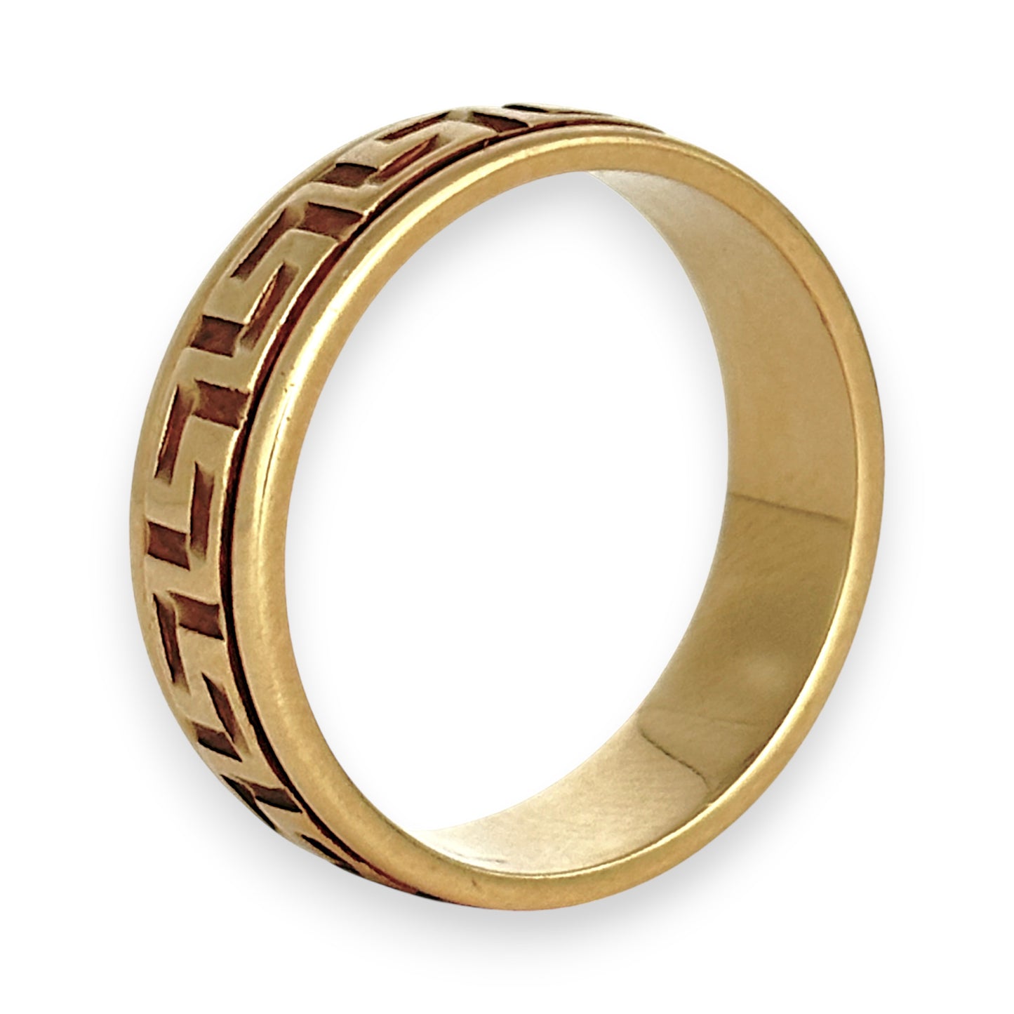 GOLD DEAL | 9ct (9K) Gold 6.9mm Vintage Greek Key Pattern Band Ring Size U