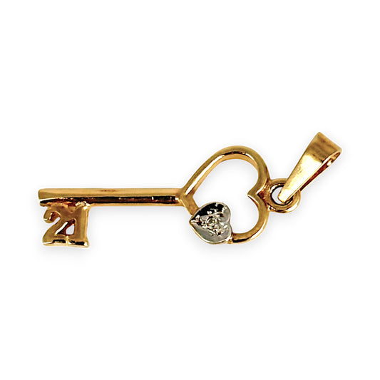GOLD DEAL | 9K Gold 21st Heart Key Pendant