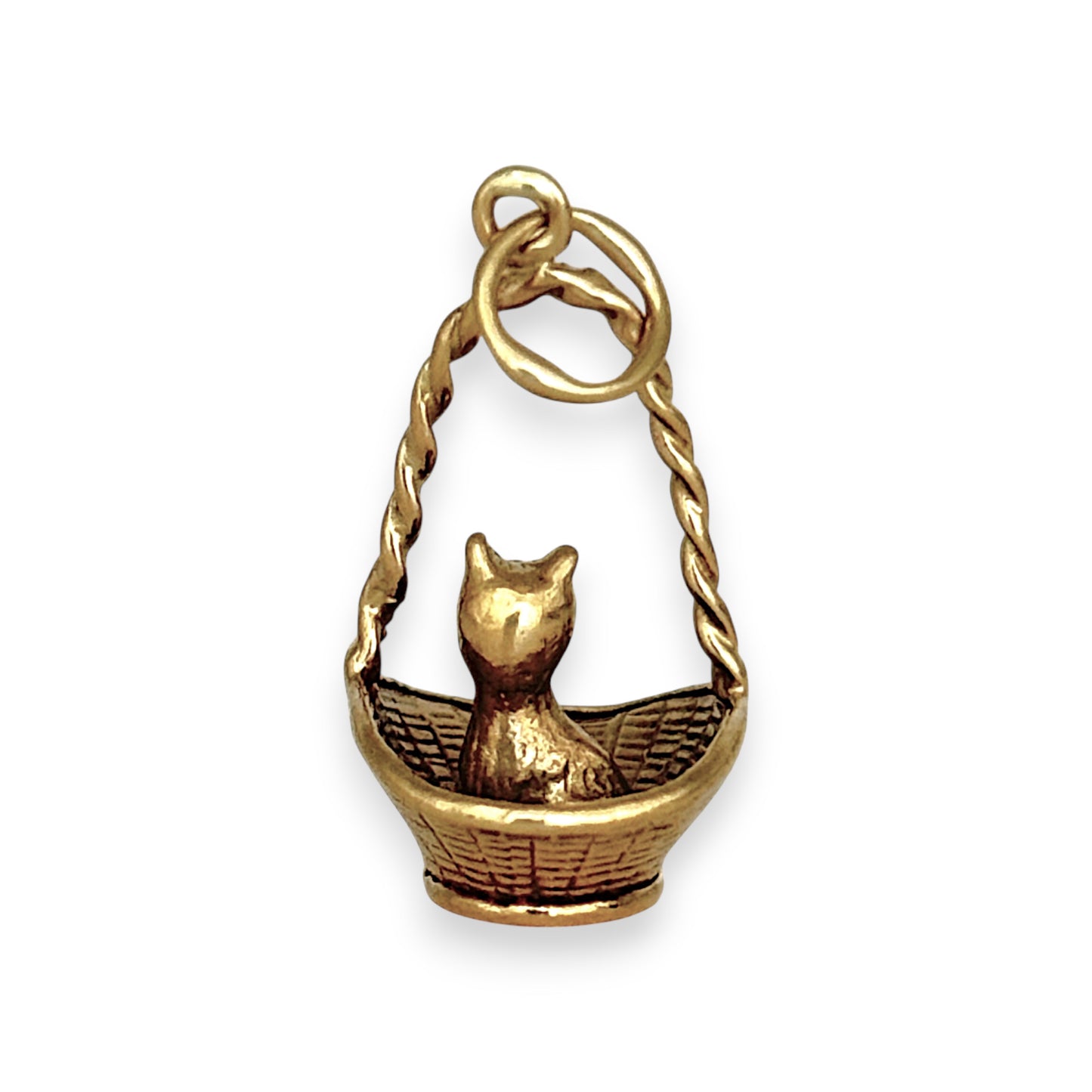 GOLD DEAL | 9ct (9K) Gold Cat in Basket Vintage Charm