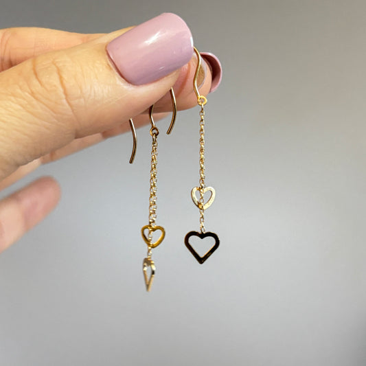 GOLD DEAL | 9ct Gold Hearts Drop Earrings