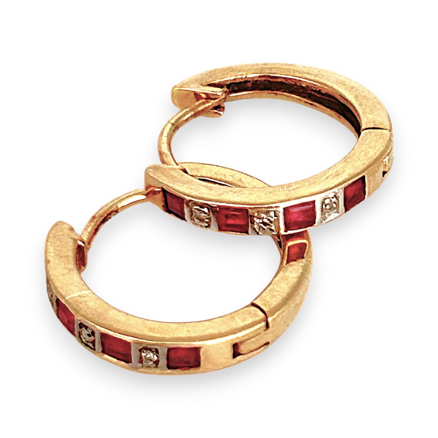 GOLD DEAL | 9ct (9K) Gold Scarlet Shine Hoop Earrings with Ruby & Diamond