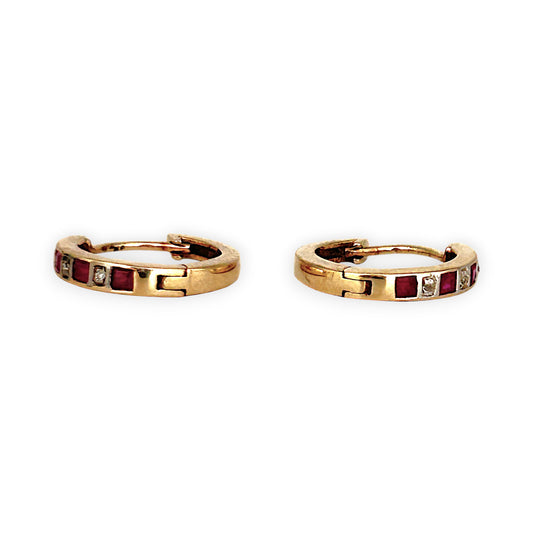 GOLD DEAL | 9ct (9K) Gold Scarlet Shine Hoop Earrings with Ruby & Diamond