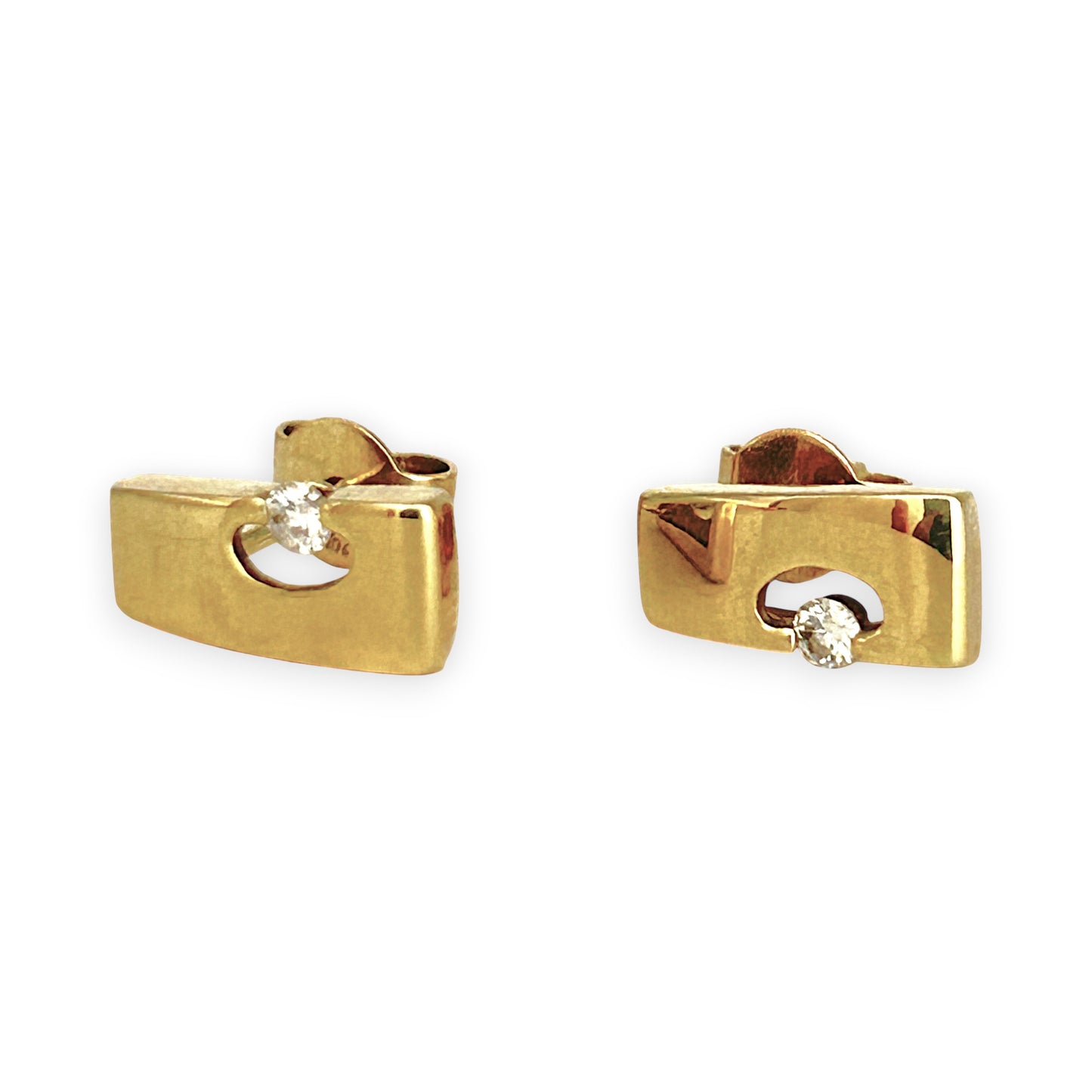 GOLD DEAL | 9ct (9K) Gold Elegant Edge Stud Earrings with Diamond Accent