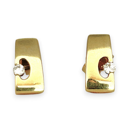 GOLD DEAL | 9ct (9K) Gold Elegant Edge Stud Earrings with Diamond Accent