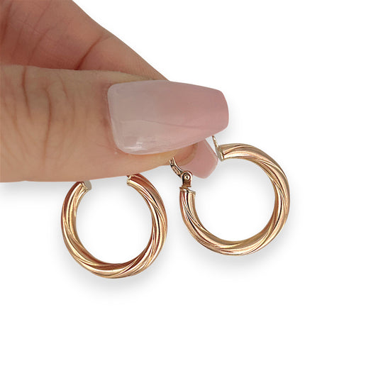 GOLD DEAL | 9ct (9K) Rose Gold Twist Radiance - Hoop Earrings Refurbished 21.4mm