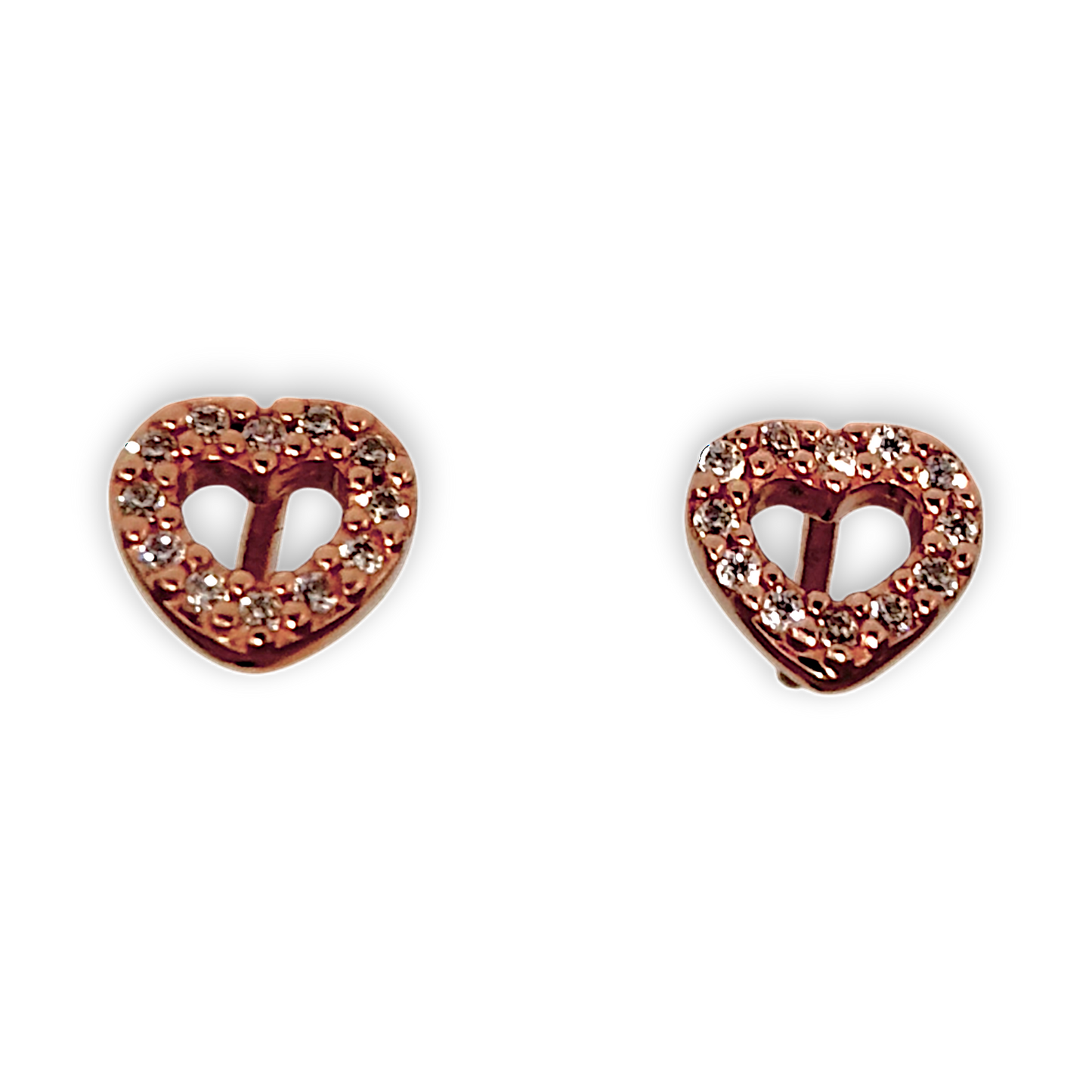 GOLD DEAL | 14ct (14K) Rose Gold Plated Silver Pandora Open Heart Stud Earrings