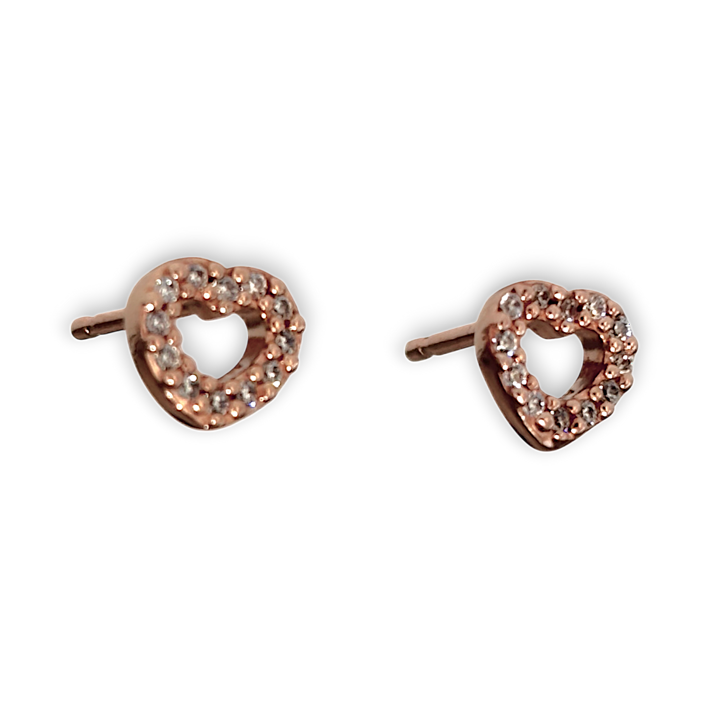 GOLD DEAL | 14ct (14K) Rose Gold Plated Silver Pandora Open Heart Stud Earrings