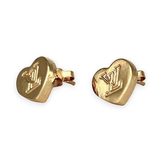 GOLD DEAL | 9ct (9K) Gold Heart Luxe Stud Earrings Refurbished - Damaged