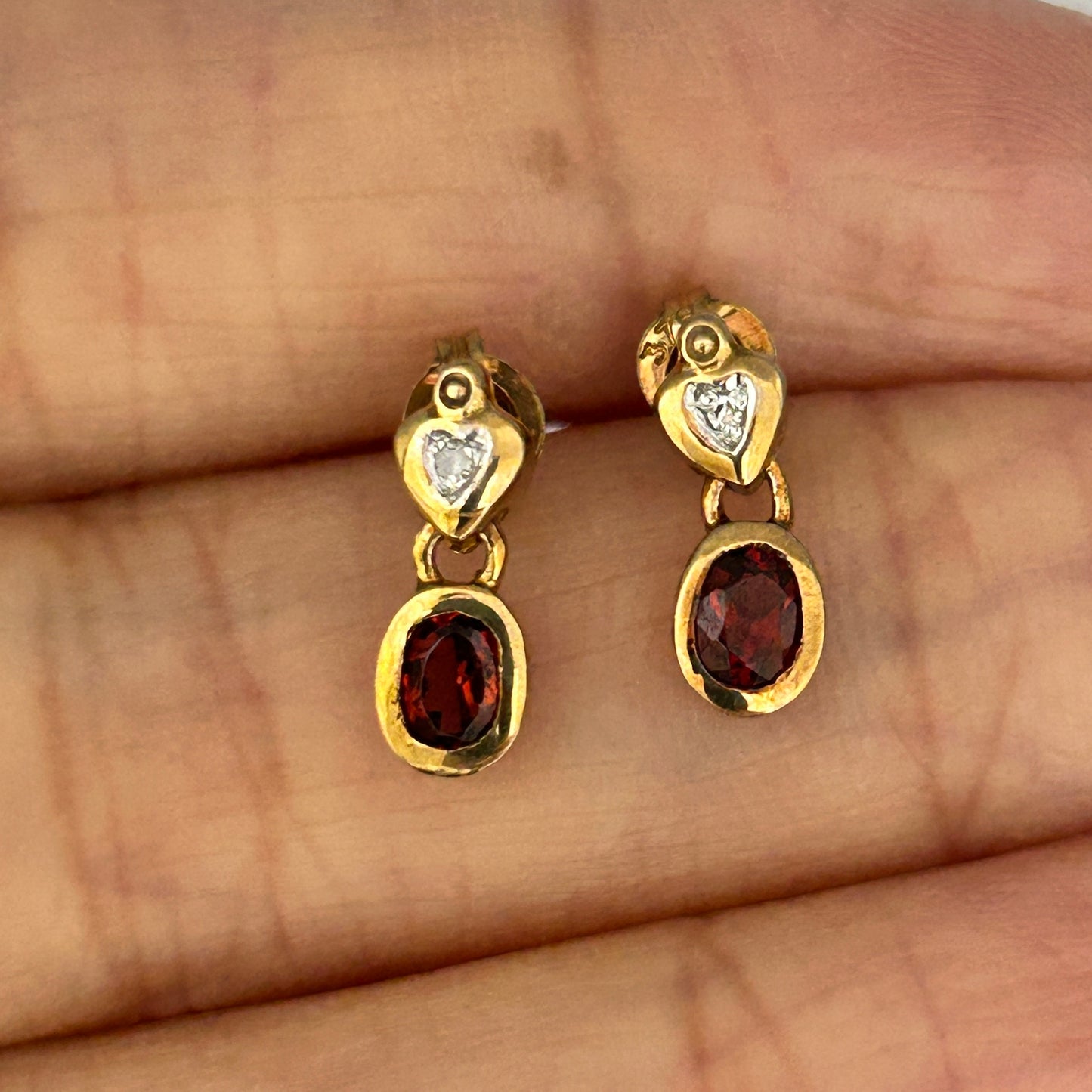 GOLD DEAL | 9ct (9K) Gold Vintage Diamond and Garnet Duo Drop Earrings