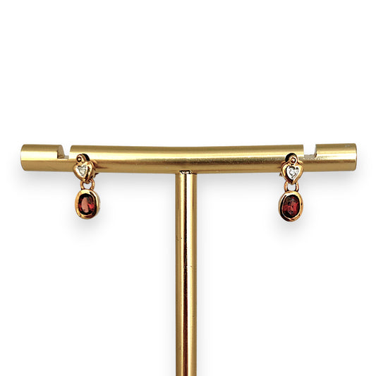 GOLD DEAL | 9ct (9K) Gold Vintage Diamond and Garnet Duo Drop Earrings