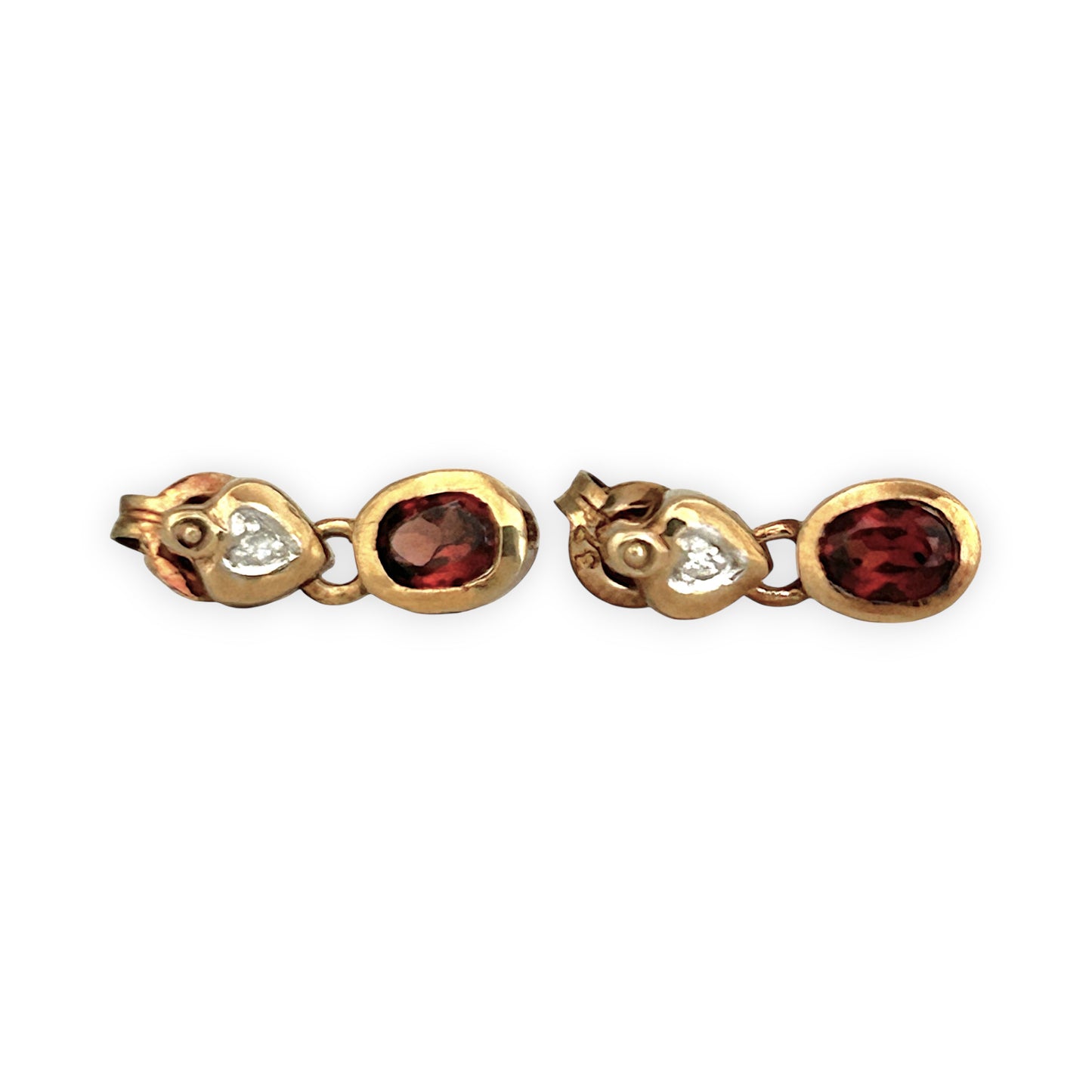 GOLD DEAL | 9ct (9K) Gold Vintage Diamond and Garnet Duo Drop Earrings