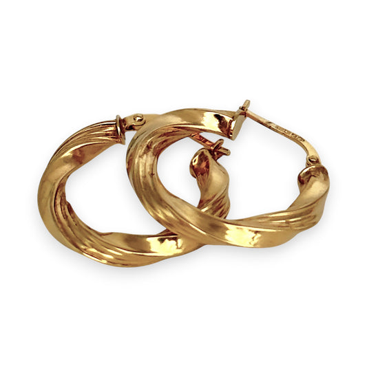 GOLD DEAL | 9ct (9K) Gold Twisted Gleam Hoop Earrings 24.4mm