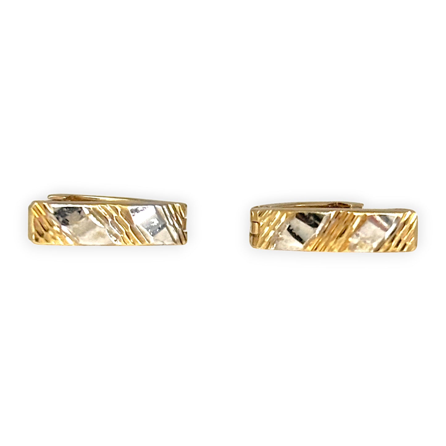 9ct Yellow & White Gold V Shaped Huggie Earrings. R # 1121