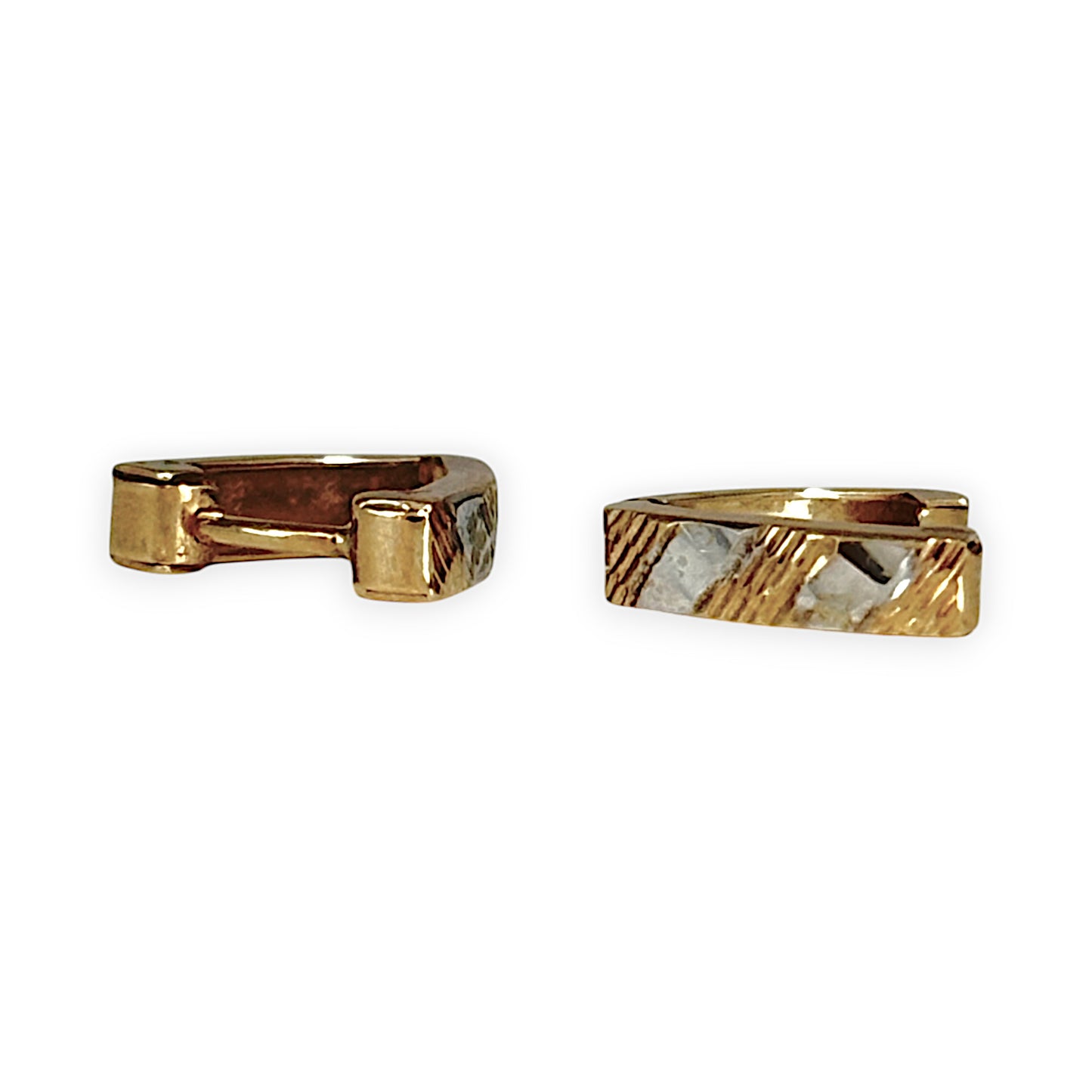 9ct Yellow & White Gold V Shaped Huggie Earrings. R # 1121