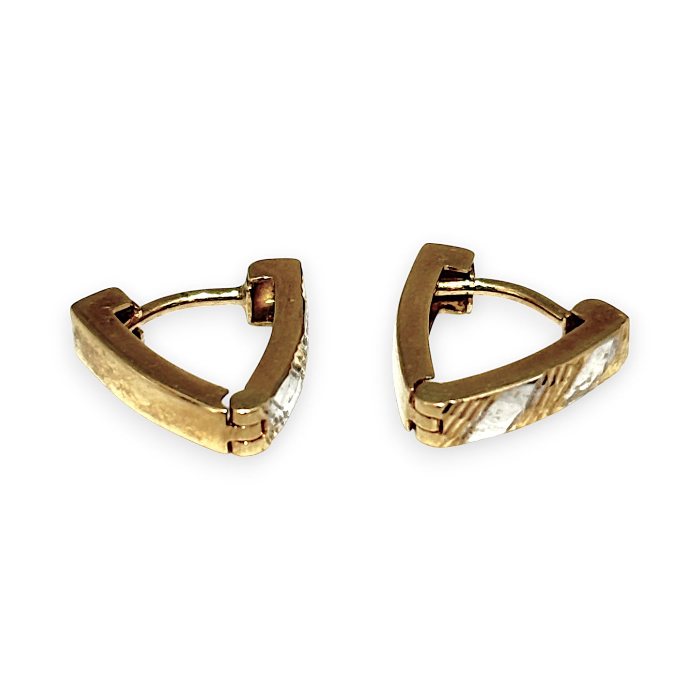 9ct Yellow & White Gold V Shaped Huggie Earrings. R # 1121