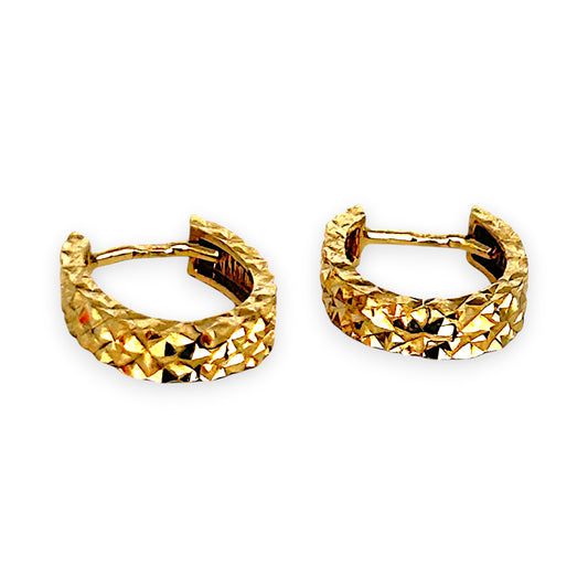 GOLD DEAL | 9ct (9K) Gold Refurbished Textured Huggie Earrings 12.5mm x 3.0mm