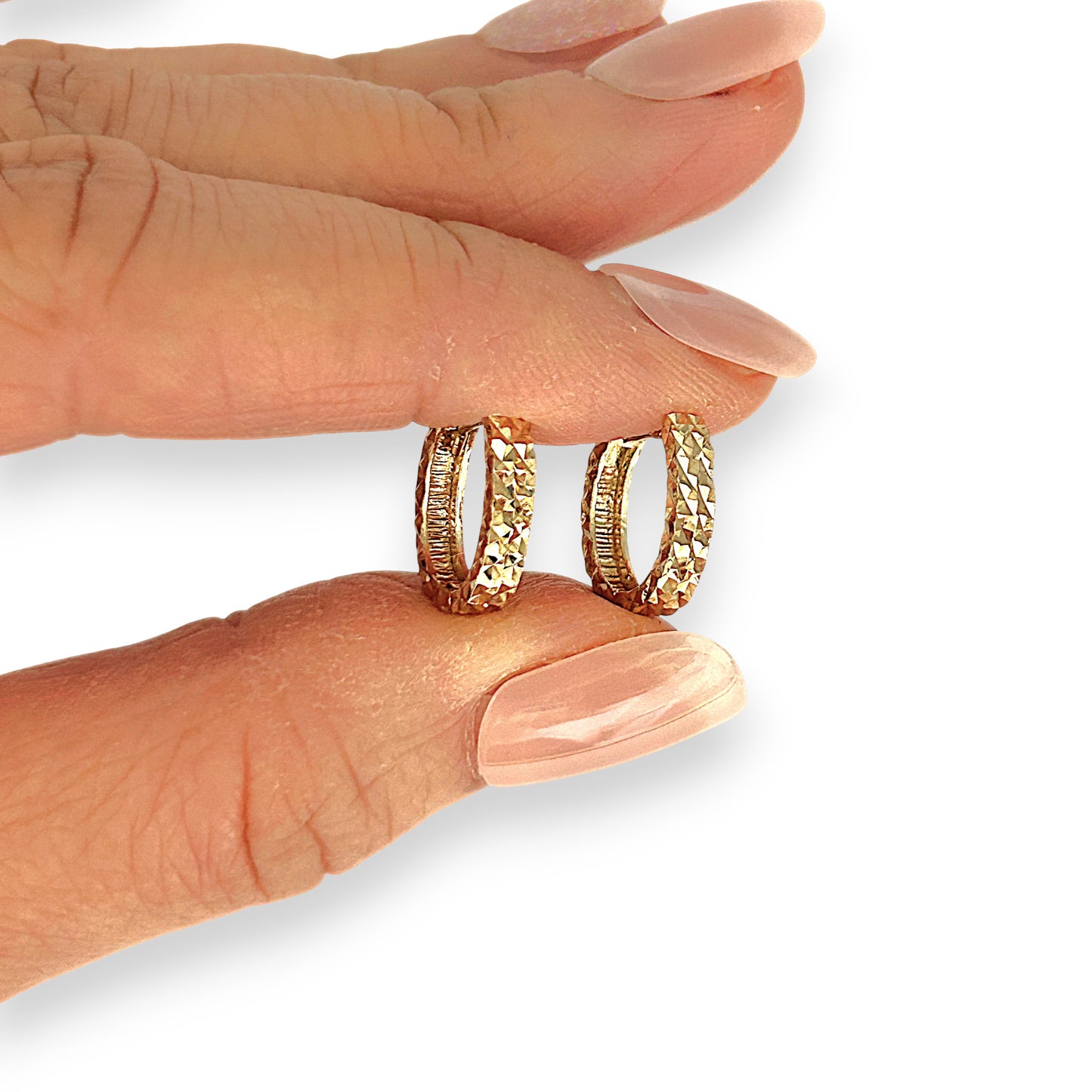 GOLD DEAL | 9ct (9K) Gold Refurbished Textured Huggie Earrings 12.5mm x 3.0mm