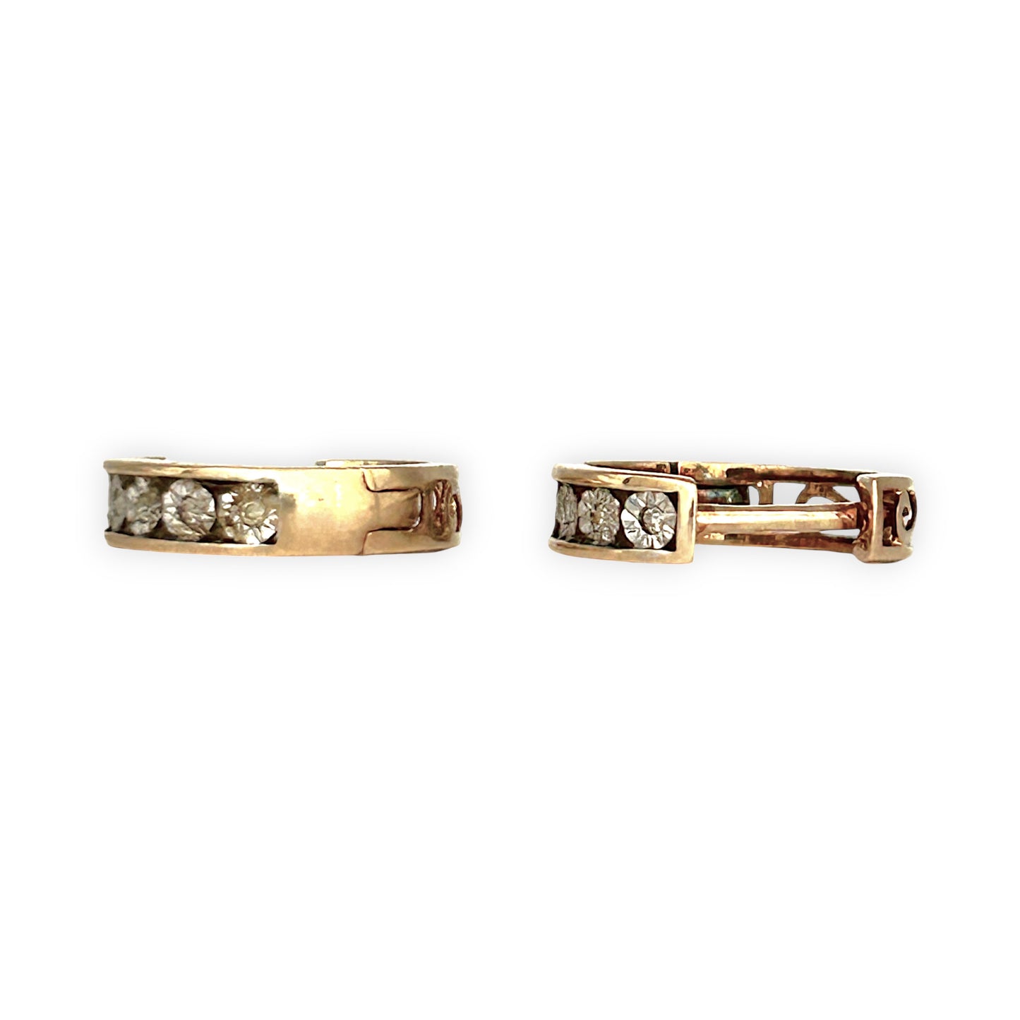 GOLD DEAL | 9K (9ct) Gold Reversible Huggie Hoop Earrings with Diamonds