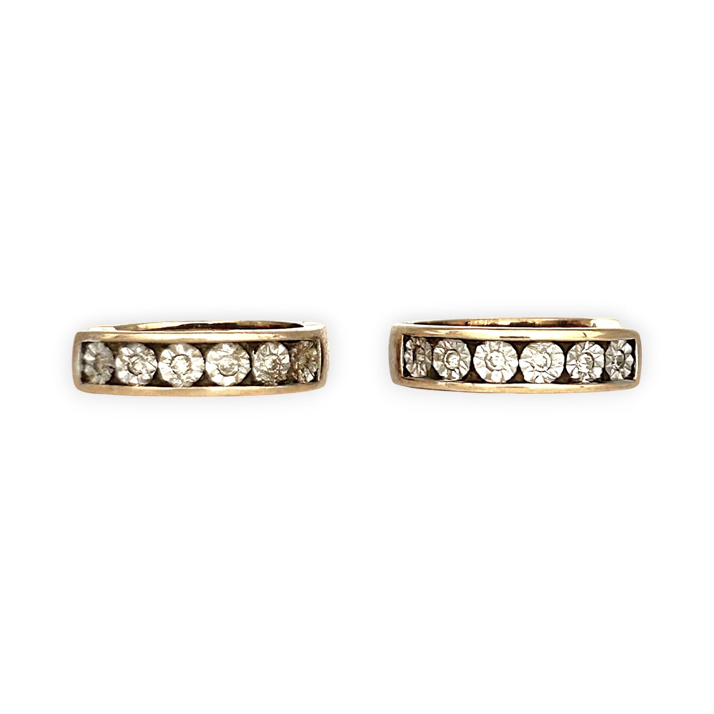 GOLD DEAL | 9K (9ct) Gold Reversible Huggie Hoop Earrings with Diamonds