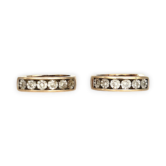 GOLD DEAL | 9K (9ct) Gold Reversible Huggie Hoop Earrings with Diamonds
