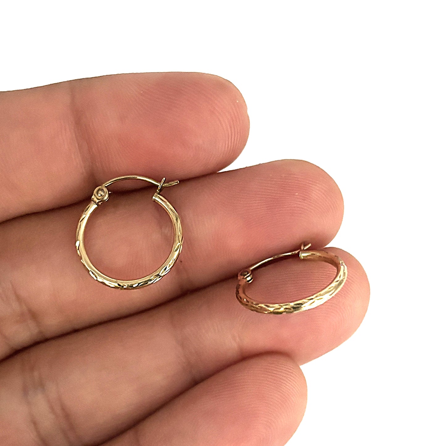 GOLD DEAL | 9ct (9K) Gold Everyday Textured Hoop Earrings 15.4mm